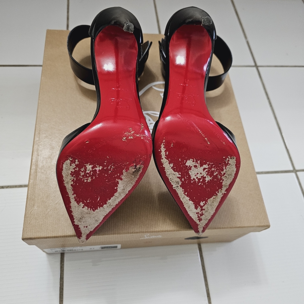 Authentic Christian Louboutin Black Patent Harler 100 Ankle Strap Pumps Sz 41 - Picture 10 of 16